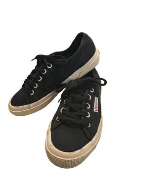 Superga Black Canvas Sneakers with Cream Rubber Sole